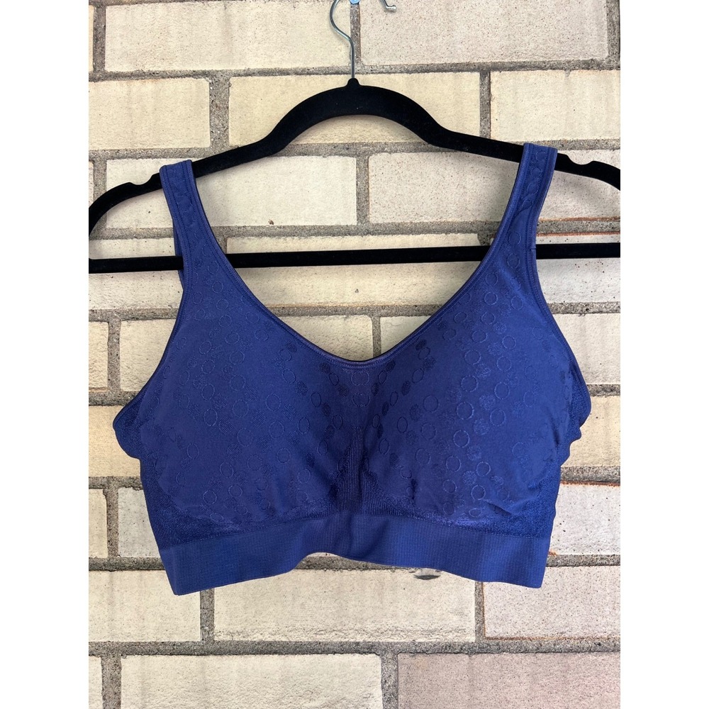 Bali Comfort Revolution Wireless Bra Blue Jacquard Lightly Lined Size XL
